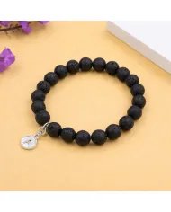 Lava Bead Bracelet - 925 Silver Initial A Charm for Her & Him