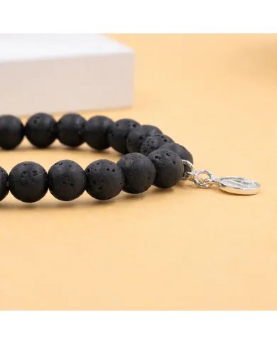 Lava Bead Bracelet - A Charm 925 Silver Personalised Initial