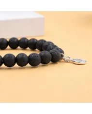 Lava Bead Bracelet - A Charm 925 Silver Personalised Initial