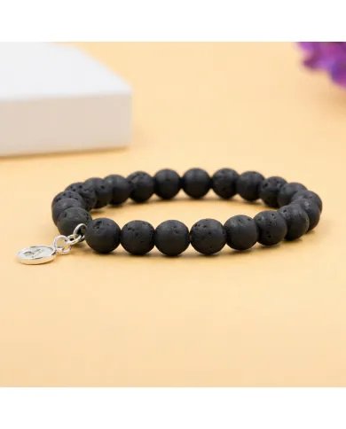 Lava Bead Bracelet - A Charm 925 Silver Personalised Initial