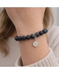 Lava Bead Bracelet - 925 Silver Initial A Charm for Her & Him