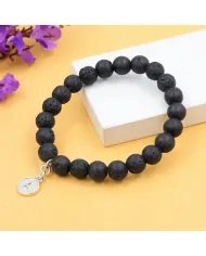 Lava Bead Bracelet - A Charm 925 Silver Personalised Initial