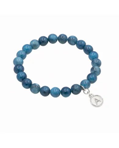 Apatite Beads Bracelet - A Charm 925 Silver Personalised Initial