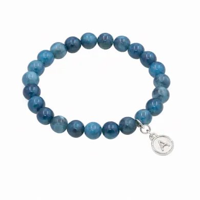 Apatite Beads Bracelet - A Charm 925 Silver Personalised Initial