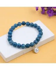 Apatite Beads Bracelet - A Charm 925 Silver Personalised Initial
