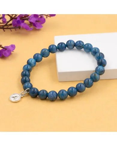 Apatite Bead Bracelet - 925 Silver Initial A Charm for Her & Him