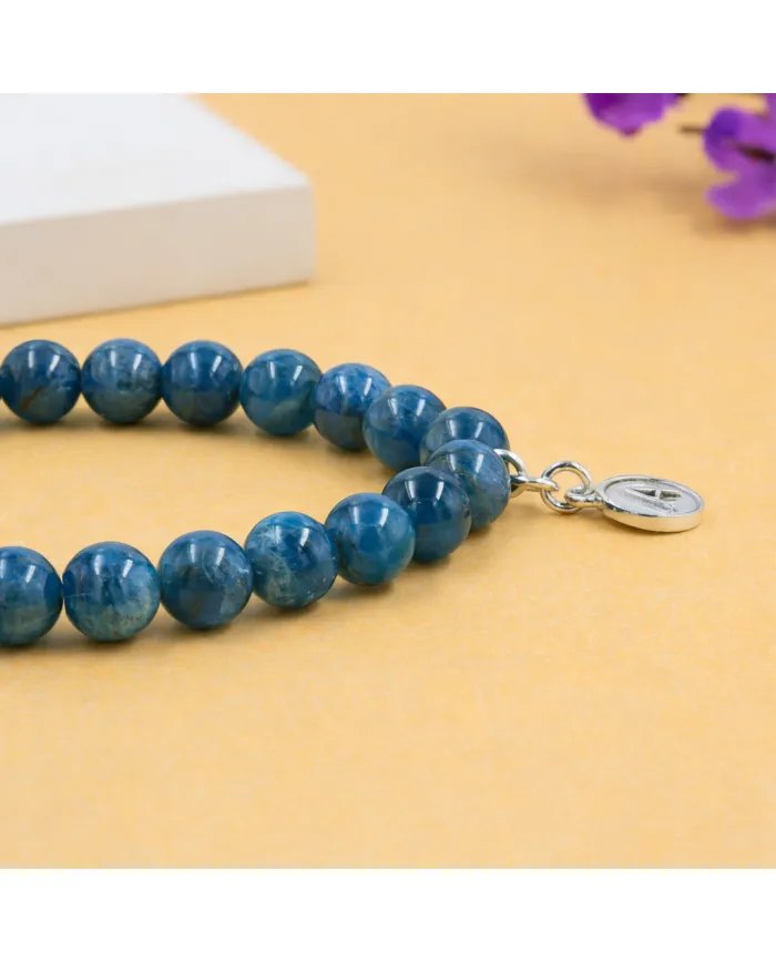 Apatite Beads Bracelet - A Charm 925 Silver Personalised Initial