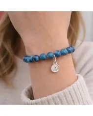 Apatite Bead Bracelet - 925 Silver Initial A Charm for Her & Him