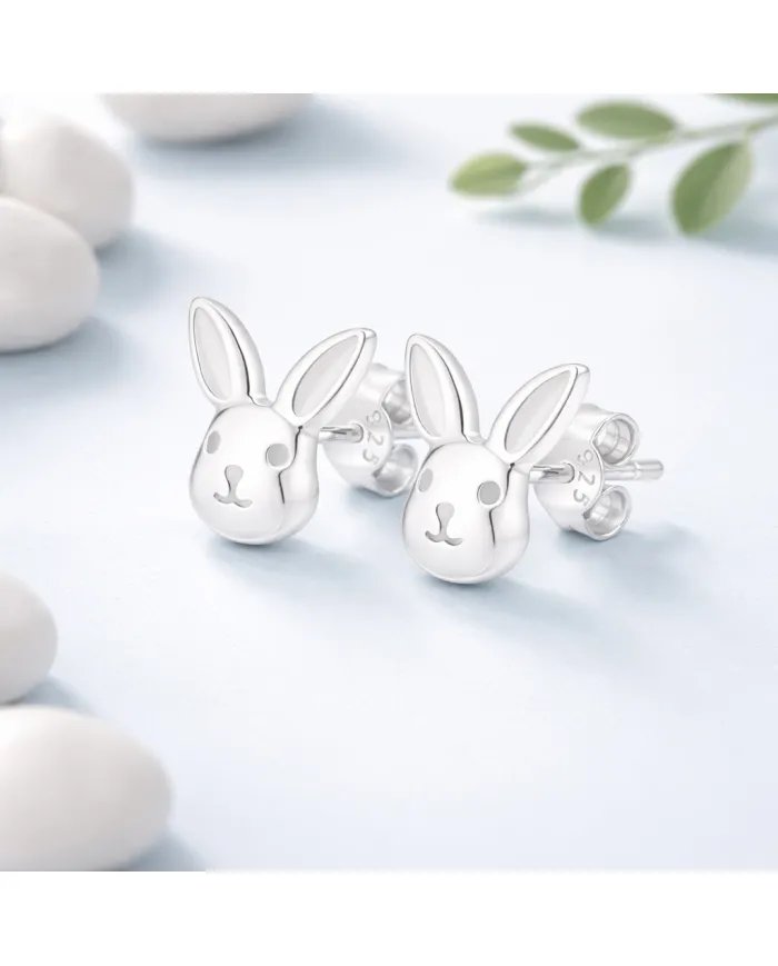 925 Sterling Silver Bunny Studs – Cute Animal Jewelry for Women
