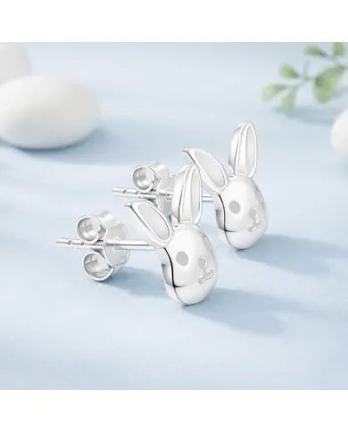 925 Sterling Silver Bunny Studs – Cute Animal Jewelry for Women