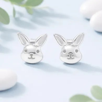 925 Sterling Silver Bunny Studs – Cute Animal Jewelry for Women