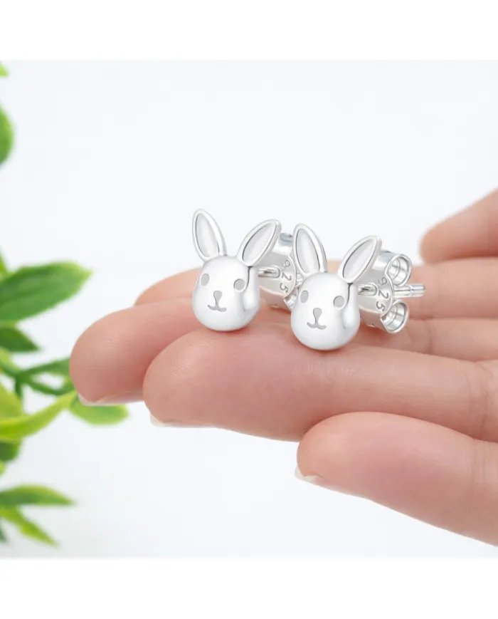 925 Sterling Silver Bunny Studs – Cute Animal Jewelry for Women