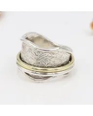 Two Tone Spinner Ring - 925 Sterling Silver Fidget & Stress Relief Jewelry