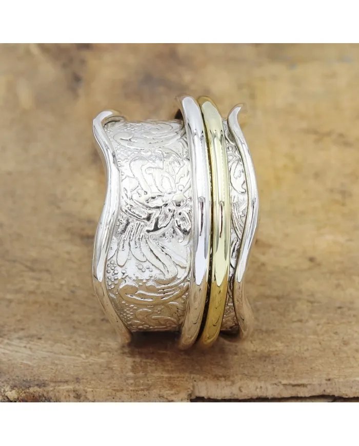 Two Tone Spinner Ring - 925 Sterling Silver Fidget & Stress Relief Jewelry