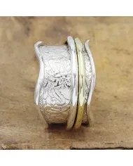 Two Tone Spinner Ring - 925 Sterling Silver Fidget & Stress Relief Jewelry