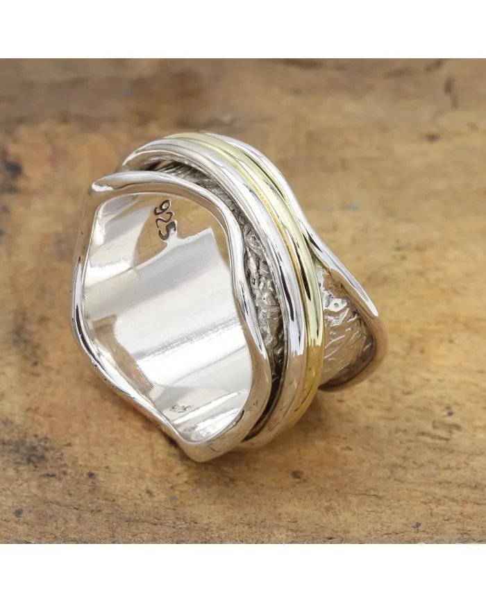 Two Tone Spinner Ring - 925 Sterling Silver Fidget & Stress Relief Jewelry