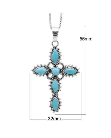 Arizona Turquoise Cross Pendant Necklace | 925 Sterling Silver Gift