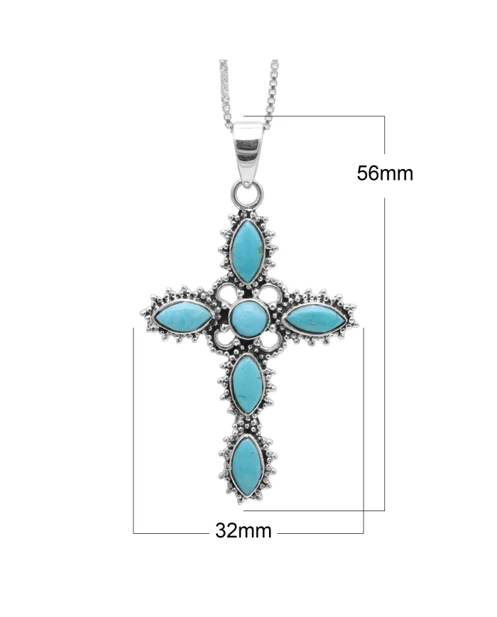 Arizona Turquoise Cross Pendant Necklace | 925 Sterling Silver Gift