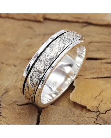 Designer Spinner Ring - 925 Silver Fidget & Stress Relief Band Jewelry