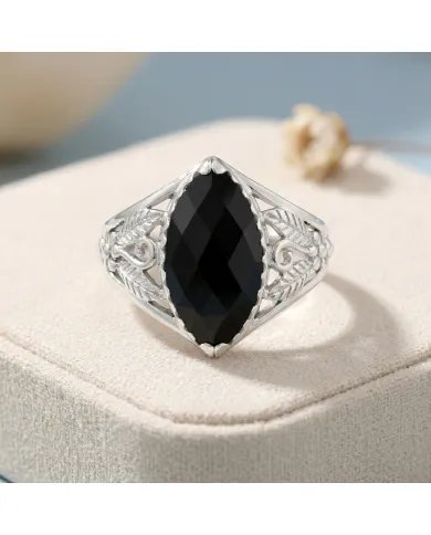 Black Onyx Marquise Cut Ring in 925 Sterling Silver – Handmade Jewelry