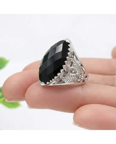 Black Onyx Marquise Cut Ring in 925 Sterling Silver – Handmade Jewelry