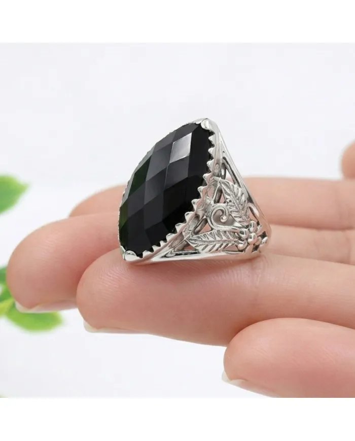 Black Onyx Marquise Cut Ring in 925 Sterling Silver – Handmade Jewelry