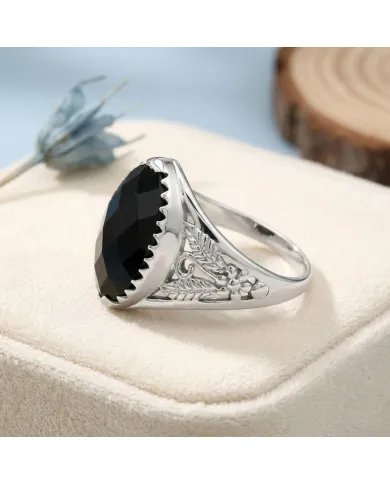 Black Onyx Marquise Cut Ring in 925 Sterling Silver – Handmade Jewelry