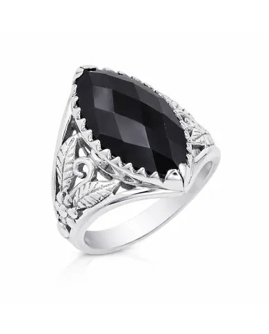 Black Onyx Marquise Cut Ring in 925 Sterling Silver – Handmade Jewelry