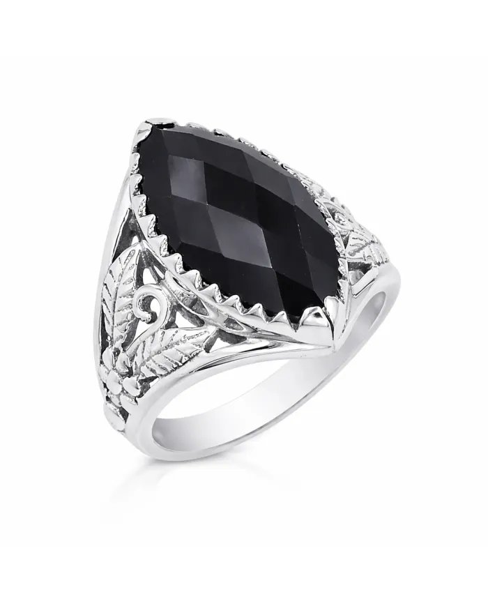 Black Onyx Marquise Cut Ring in 925 Sterling Silver – Handmade Jewelry