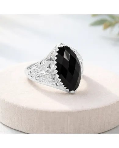 Black Onyx Marquise Cut Ring in 925 Sterling Silver – Handmade Jewelry