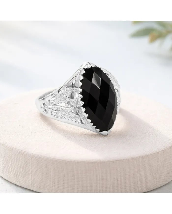 Black Onyx Marquise Cut Ring in 925 Sterling Silver – Handmade Jewelry