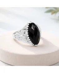 Black Onyx Marquise Cut Ring in 925 Sterling Silver – Handmade Jewelry
