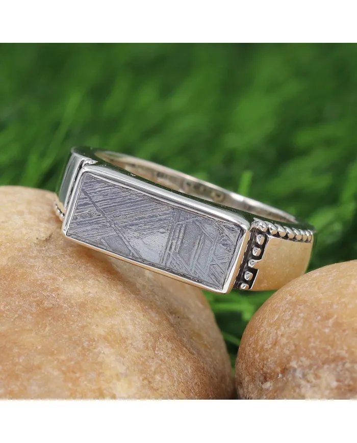 Meteorite Ring - 925 Sterling Silver Handmade Unique Design Jewelry