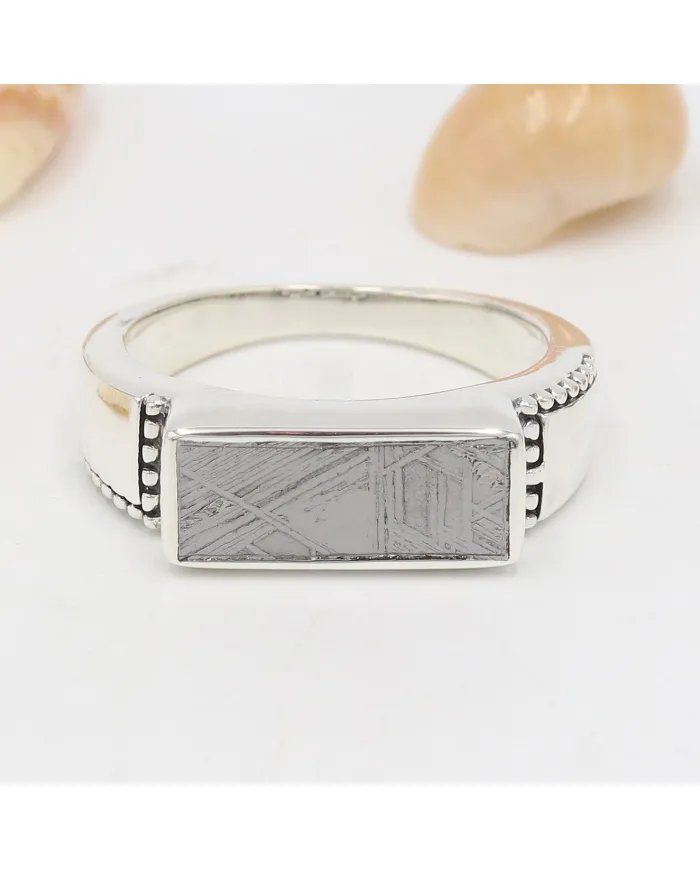 Meteorite Ring - 925 Sterling Silver Handmade Unique Design Jewelry