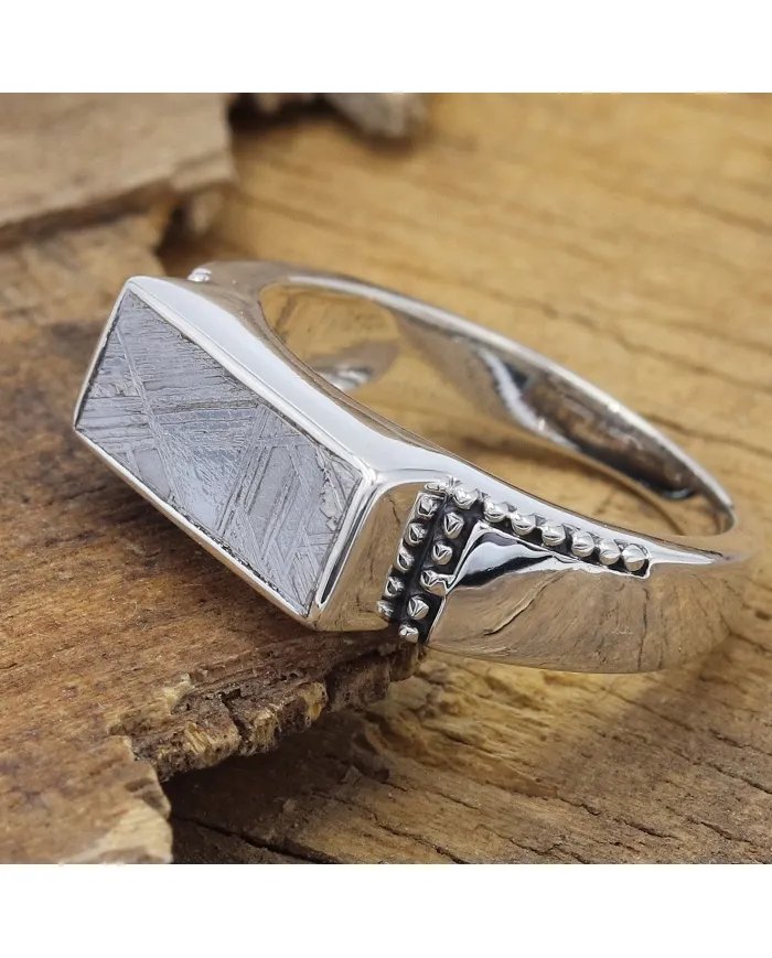 Meteorite Ring - 925 Sterling Silver Handmade Unique Design Jewelry