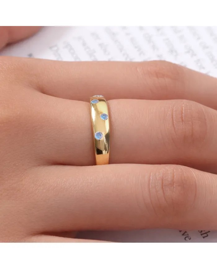 Rainbow Moonstone Eternity Band Ring - Handmade Gold Plated Silver Jewelry