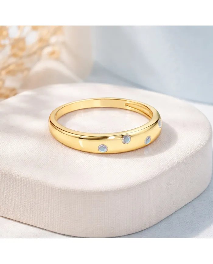 Rainbow Moonstone Eternity Band Ring - Handmade Gold Plated Silver Jewelry