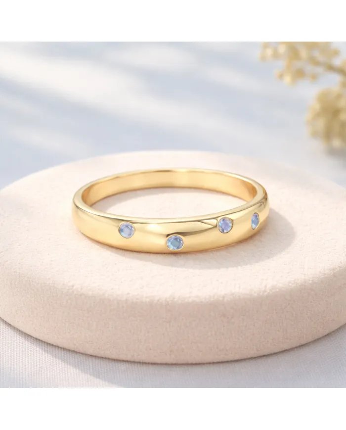 Rainbow Moonstone Eternity Band Ring - Handmade Gold Plated Silver Jewelry