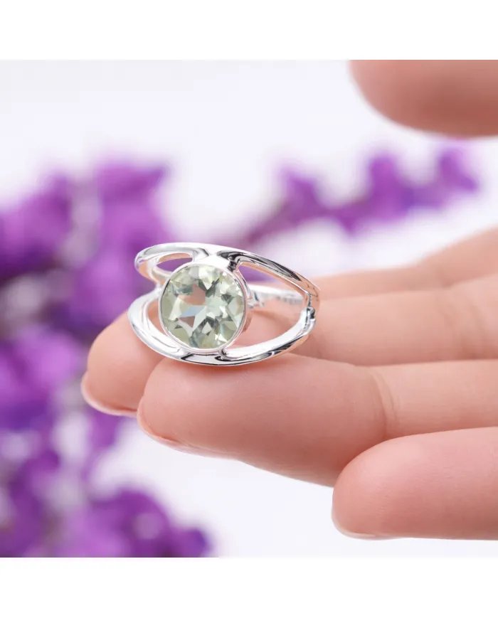 Green Amethyst Ring - 925 Sterling Silver Handmade Gemstone Jewelry