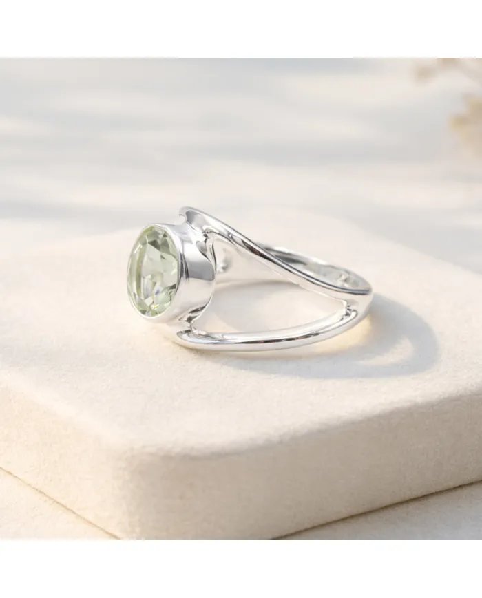 Green Amethyst Ring - 925 Sterling Silver Handmade Gemstone Jewelry