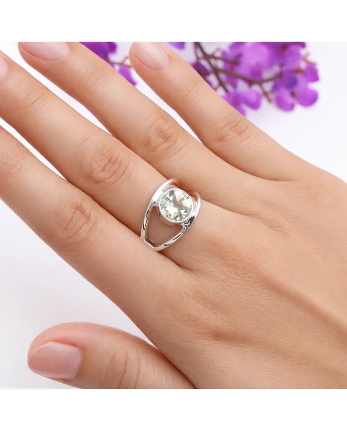 Green Amethyst Ring - 925 Sterling Silver Handmade Gemstone Jewelry