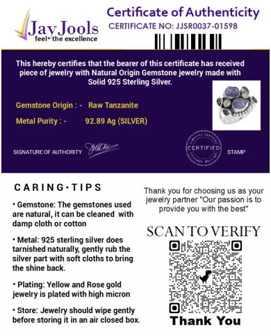 Raw Tanzanite Ring - 925 Sterling Silver Handmade Three Gemstone Jewelry