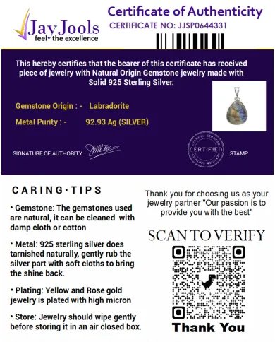 Labradorite Pendant - 925 Sterling Silver Handmade Pear Shape Jewelry