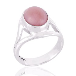 Natural Pink Opal Ring, Sterling Silver Ring, Peruvian Pink Opal Ring, Statement Ring, Oval Cabochon Opal Ring, Gifts for Her