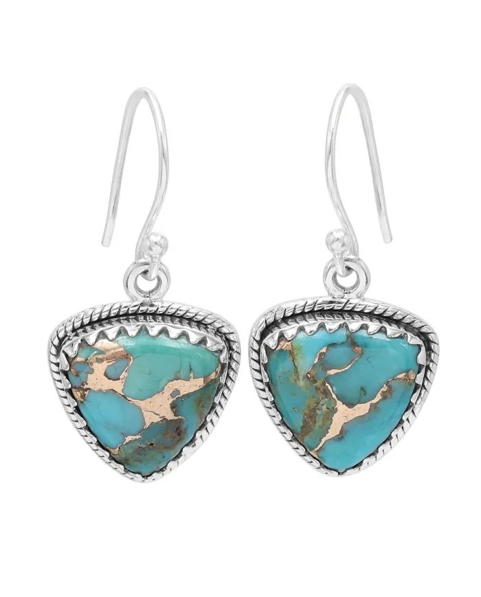 Blue Copper Turquoise Earrings - 925 Sterling Silver Handmade Jewelry