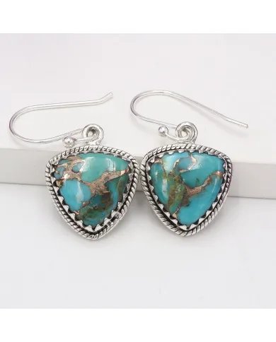 Blue Copper Turquoise Earrings - 925 Sterling Silver Handmade Jewelry