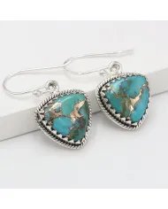 Blue Copper Turquoise Earrings - 925 Sterling Silver Handmade Jewelry