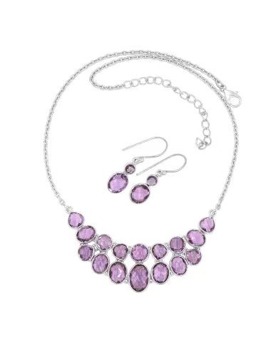 Amethyst Necklace Set - 925 Silver Handmade Purple Gemstone Jewelry