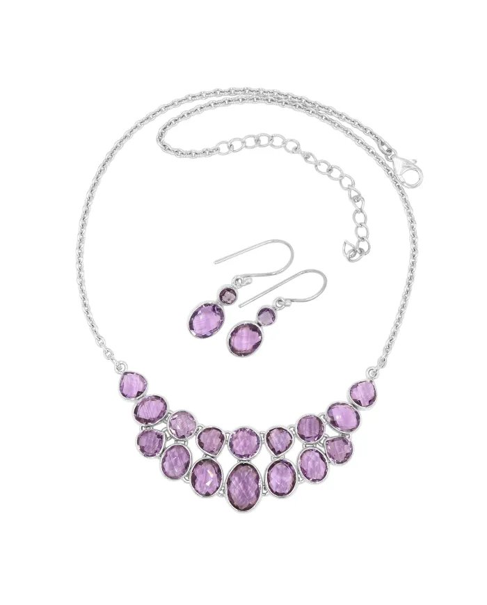 Amethyst Necklace Set - 925 Silver Handmade Purple Gemstone Jewelry