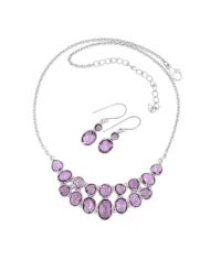 Amethyst Necklace Set - 925 Silver Handmade Purple Gemstone Jewelry
